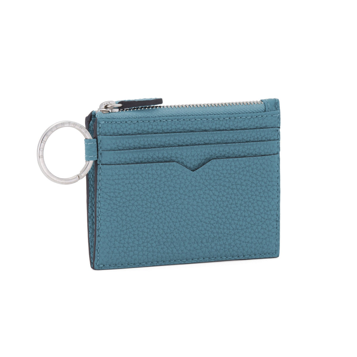 Mini Wallet with Key Ring Shrink Leather (Blue Cyan)