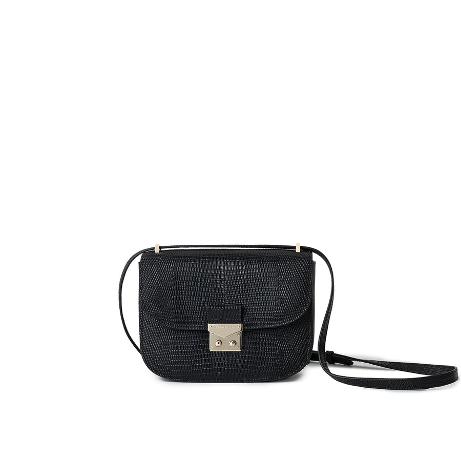 Stella Shoulder Bag Embossed Lizard Leather (Black)