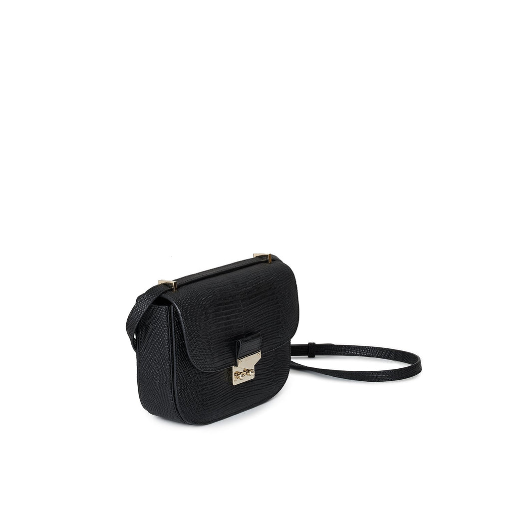 Stella Shoulder Bag Embossed Lizard Leather (Black)