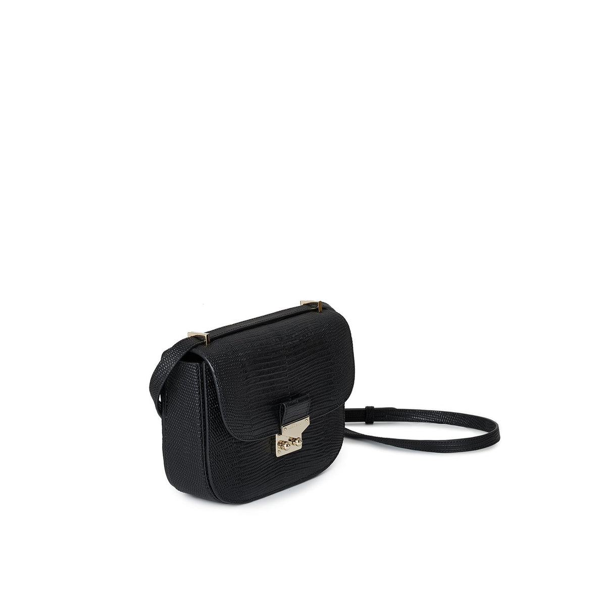 Stella Shoulder Bag Embossed Lizard Leather (Black)