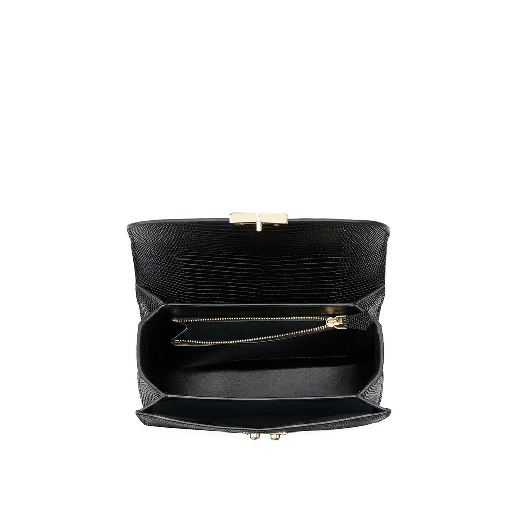 Stella Shoulder Bag Embossed Lizard Leather (Black)