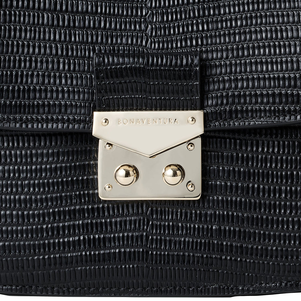 Stella Shoulder Bag Embossed Lizard Leather (Black)