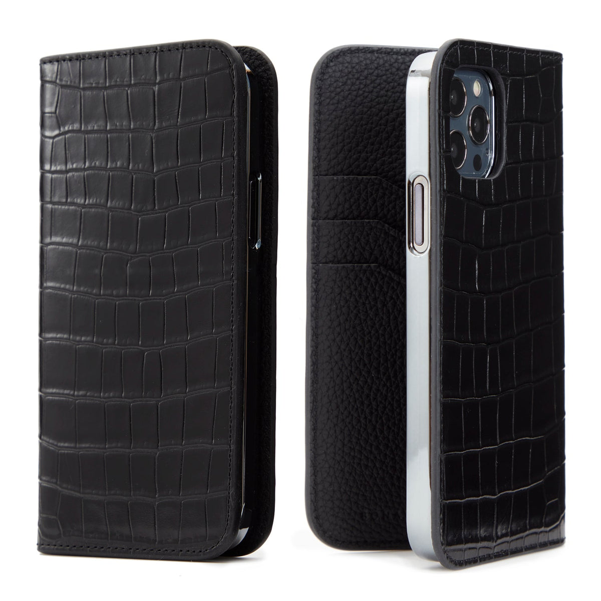 iPhone 12 / 12 Pro Diary Case Embossed Croco Leather (Black)