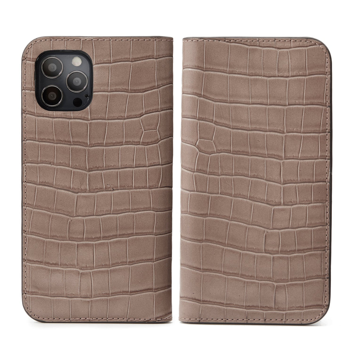 iPhone 12 / 12 Pro Diary Case Embossed Croco Leather (Etoupe)