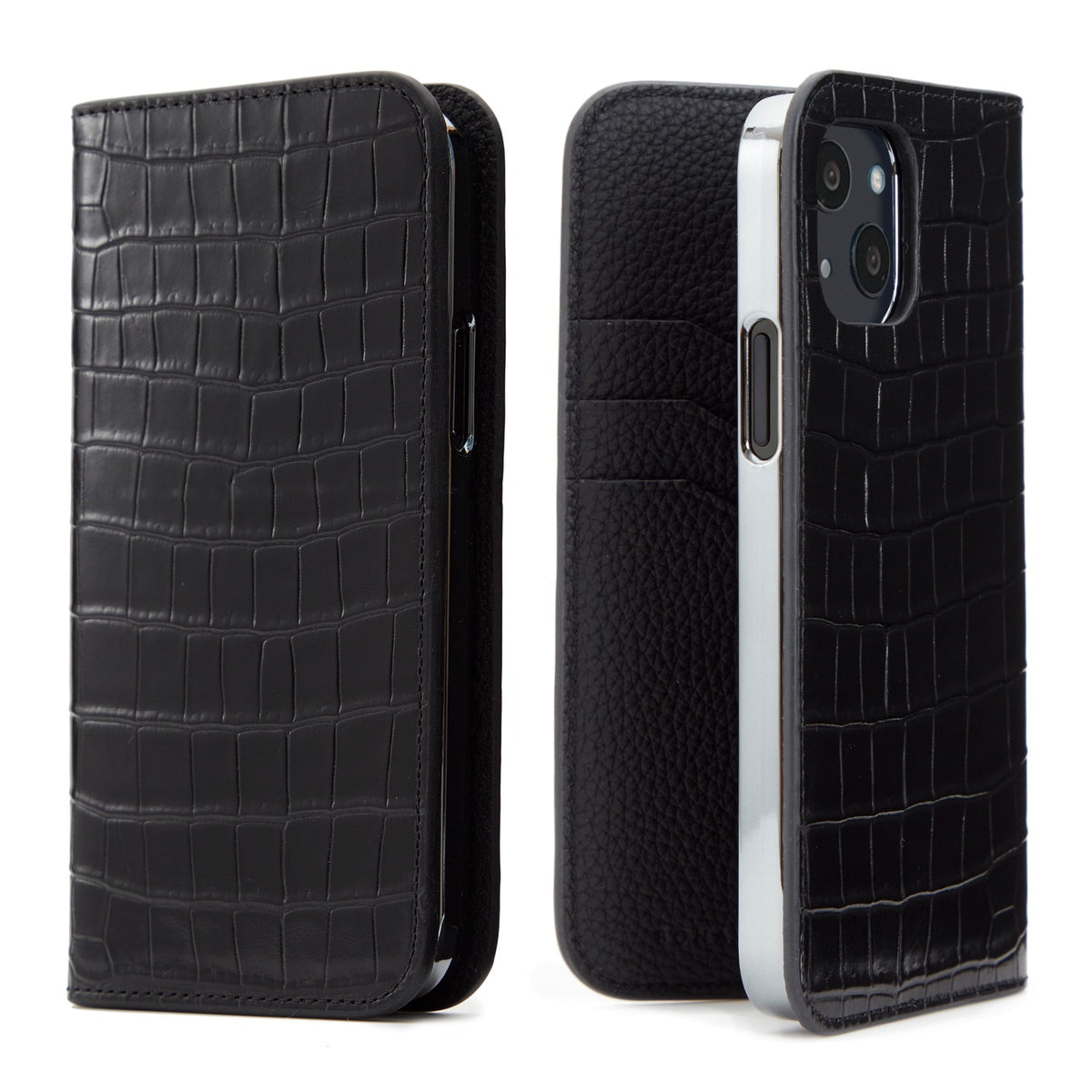 iPhone 13 Diary Case Embossed Croco Leather (Black)