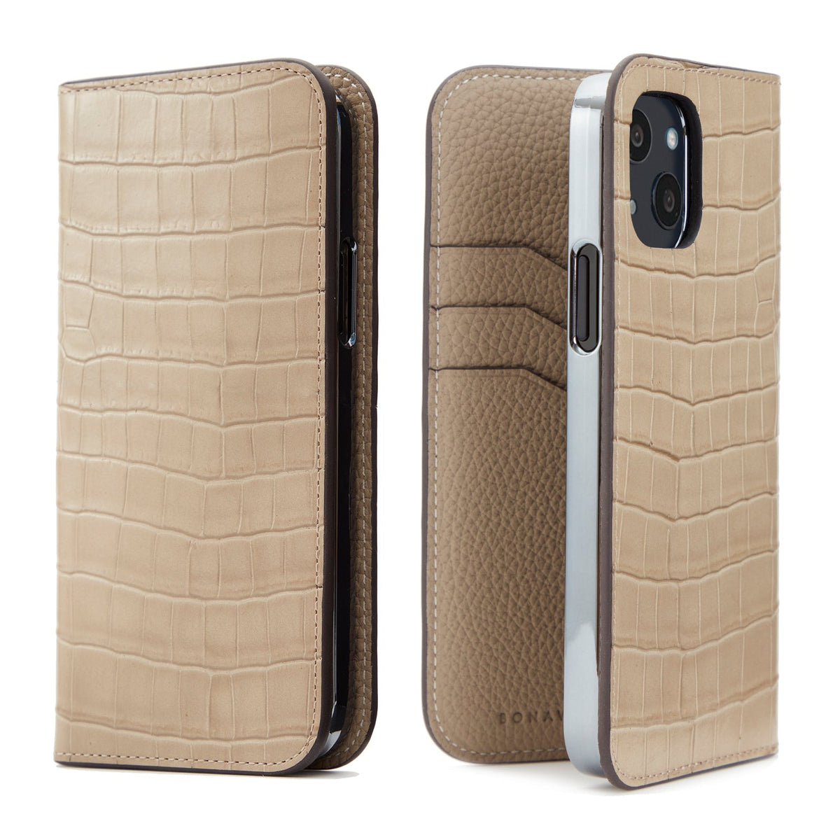 iPhone 13 Diary Case Embossed Croco Leather (Greige)