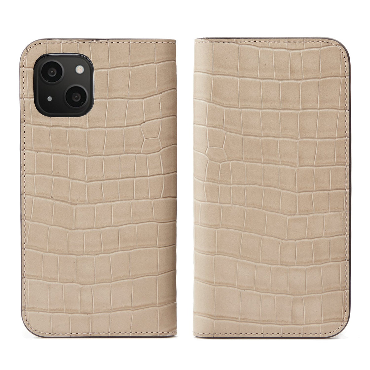 iPhone 13 Diary Case Embossed Croco Leather (Greige)