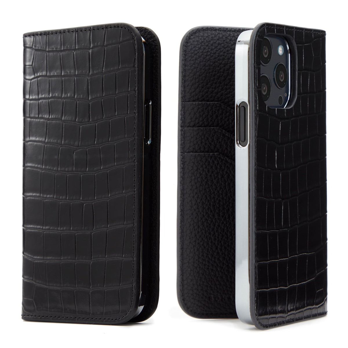 iPhone 13 Pro Diary Case Embossed Croco Leather (Black)