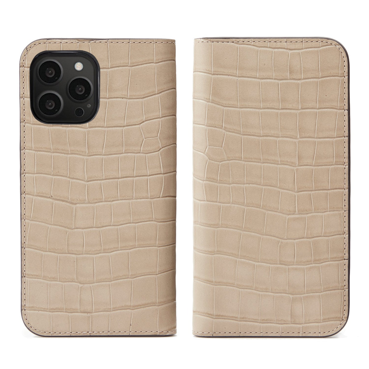 iPhone 13 Pro Diary Case Embossed Croco Leather (Greige)