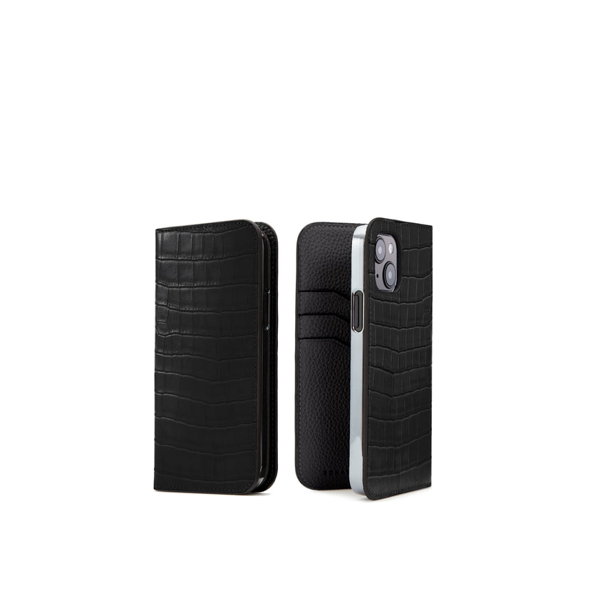 (iPhone 15) Diary Case Embossed Croco Leather