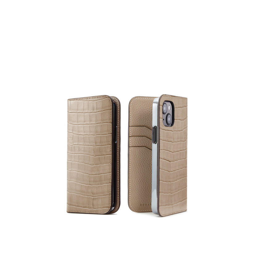 (iPhone 15) Diary Case Embossed Croco Leather