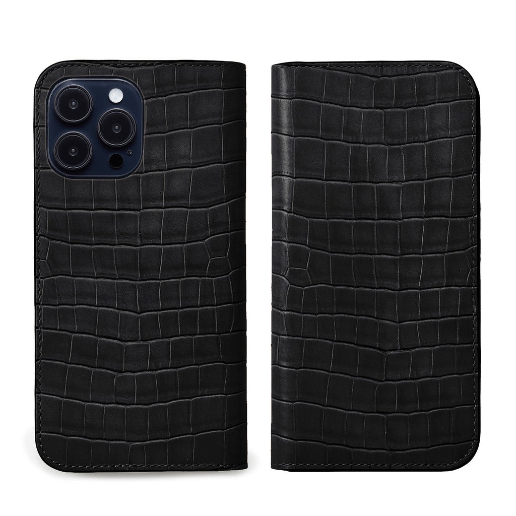 iPhone 14 Pro Diary Case Embossed Croco Leather (Black)
