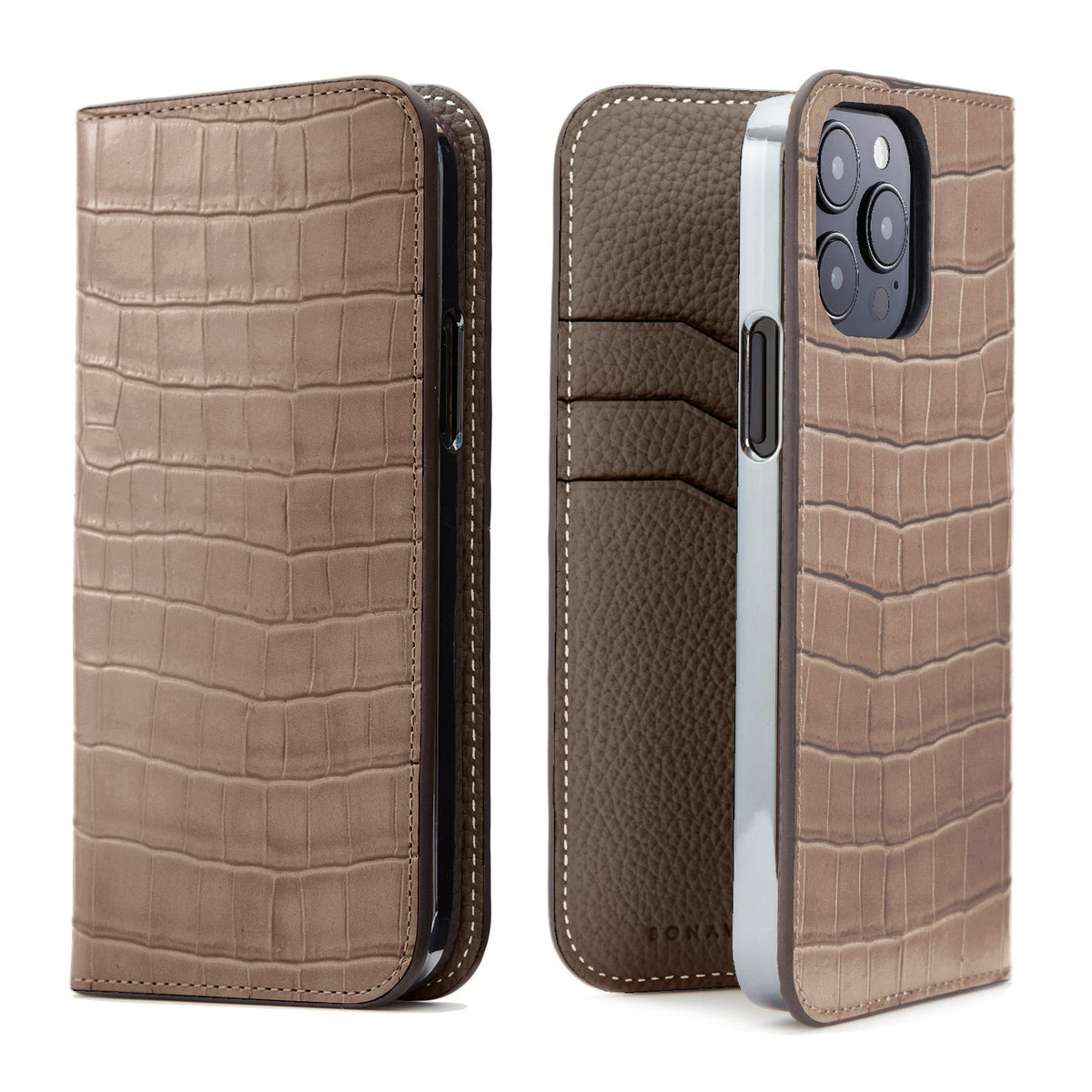 iPhone 14 Pro Diary Case Embossed Croco Leather (Etoupe)