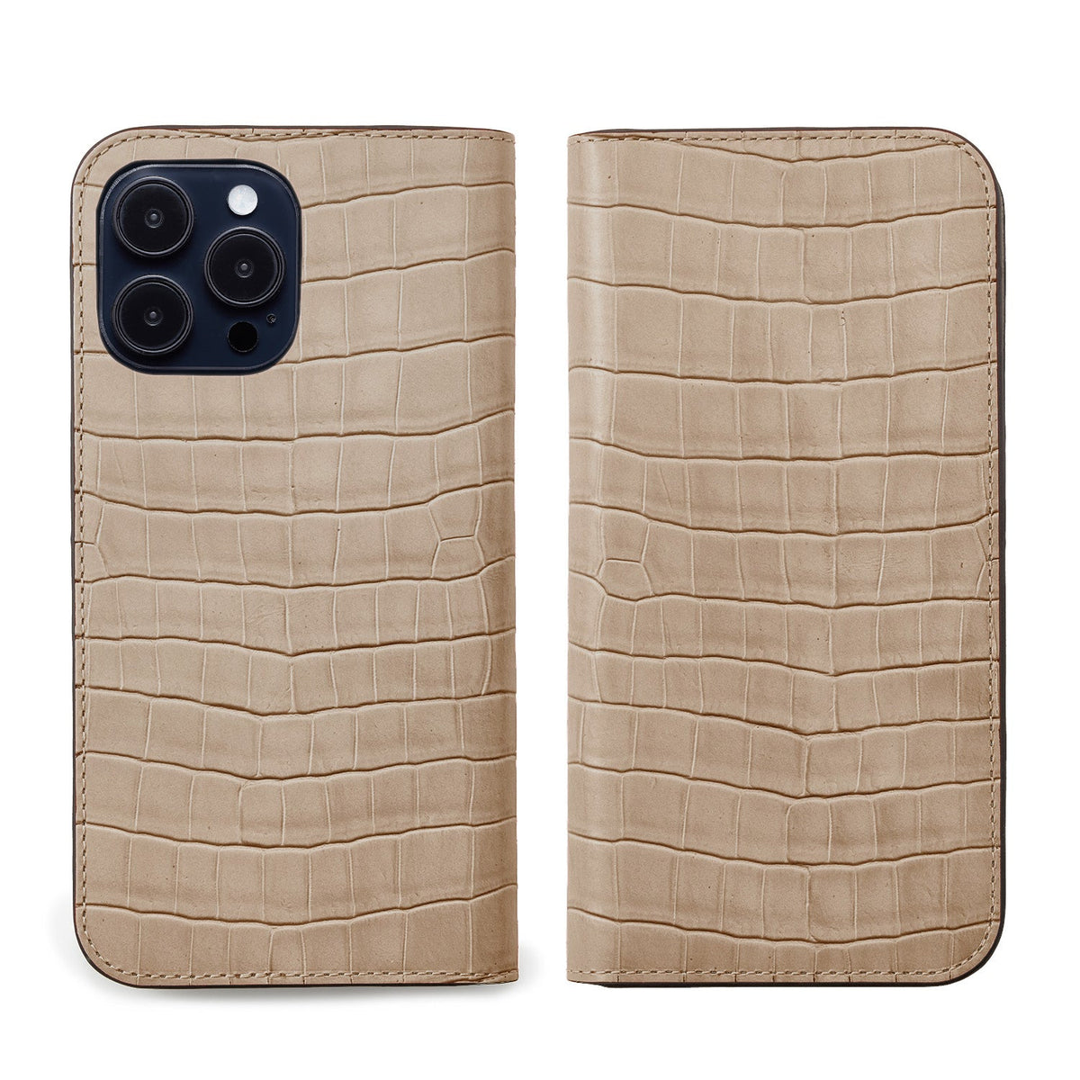 iPhone 14 Pro Diary Case Embossed Croco Leather (Greige)