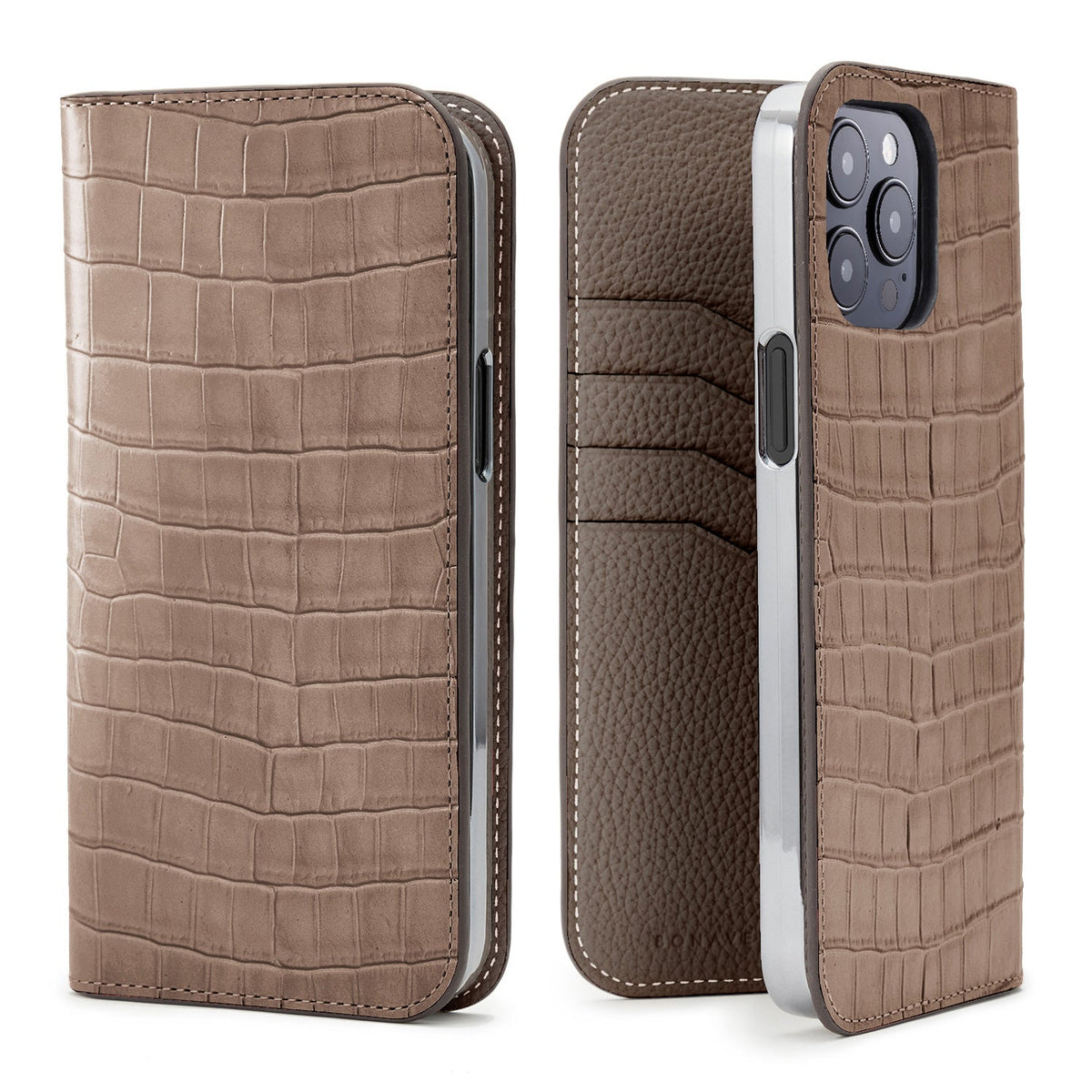 iPhone 14 Pro Max Diary Case Embossed Croco Leather (Etoupe)