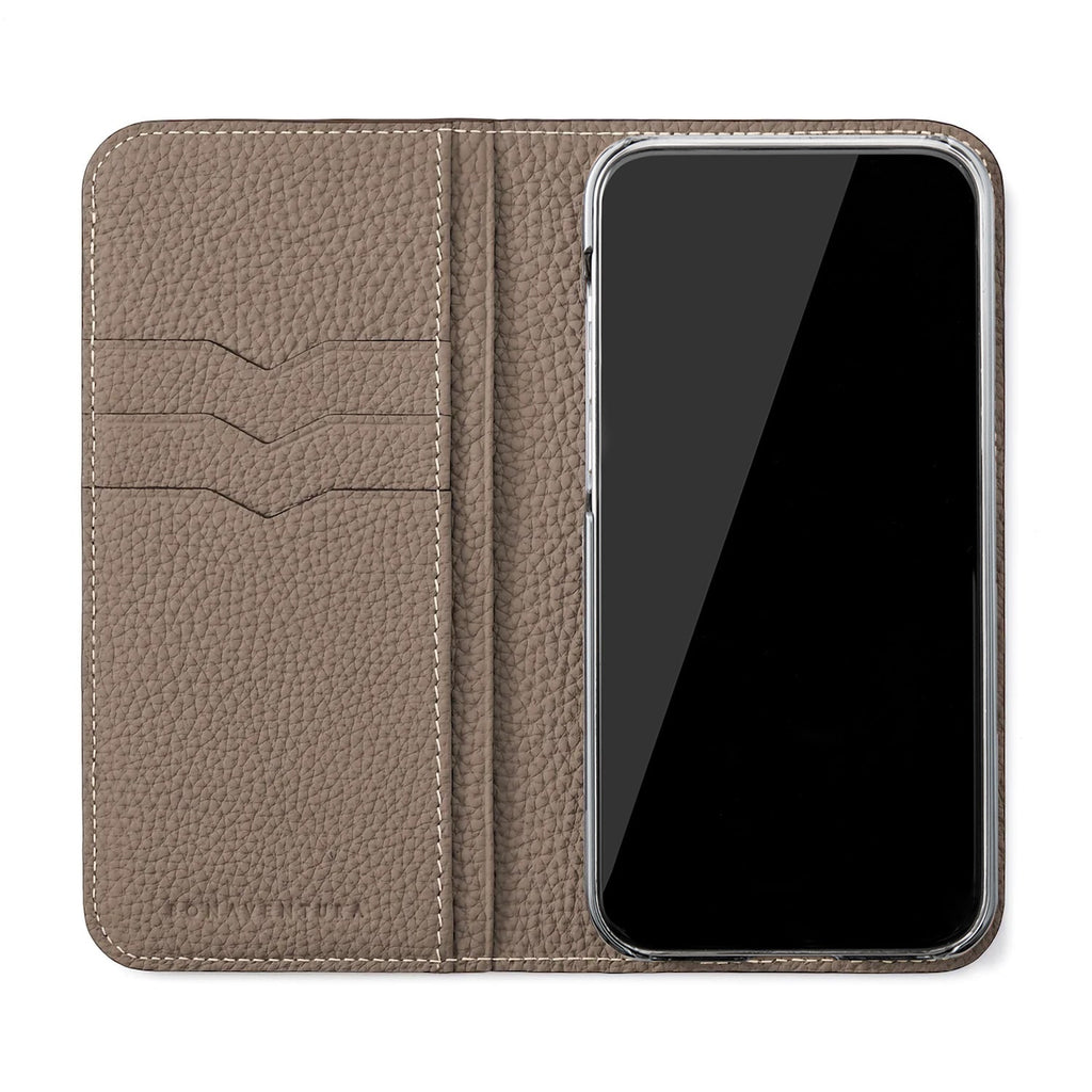 iPhone 15 Diary Case Embossed Croco Leather (Etoupe)