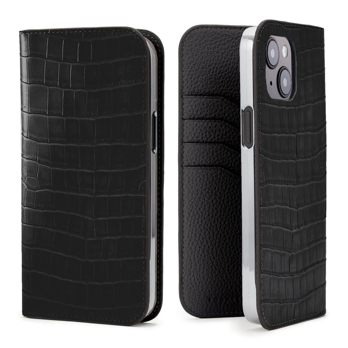 iPhone 15 Plus Diary Case Embossed Croco Leather (Black)