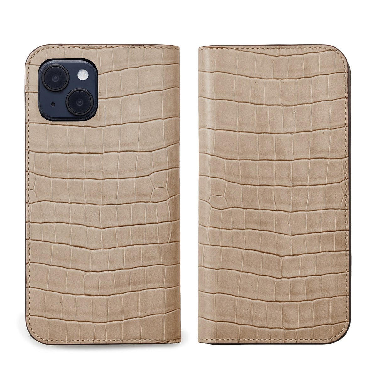 iPhone 15 Plus Diary Case Embossed Croco Leather (Greige)