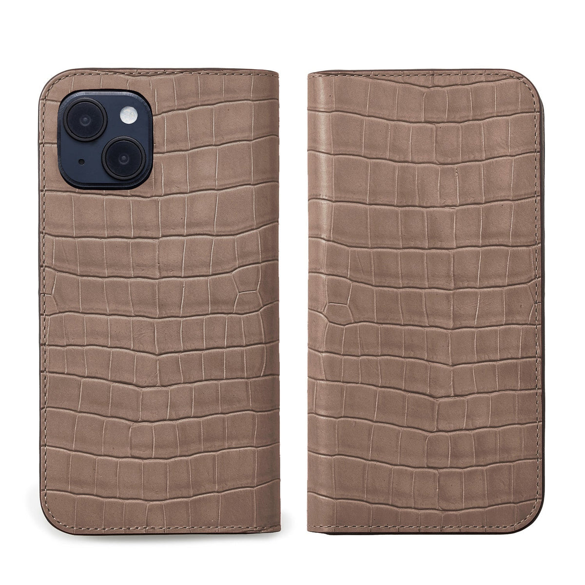 iPhone 16 Diary Case Embossed Croco Leather (Etoupe)
