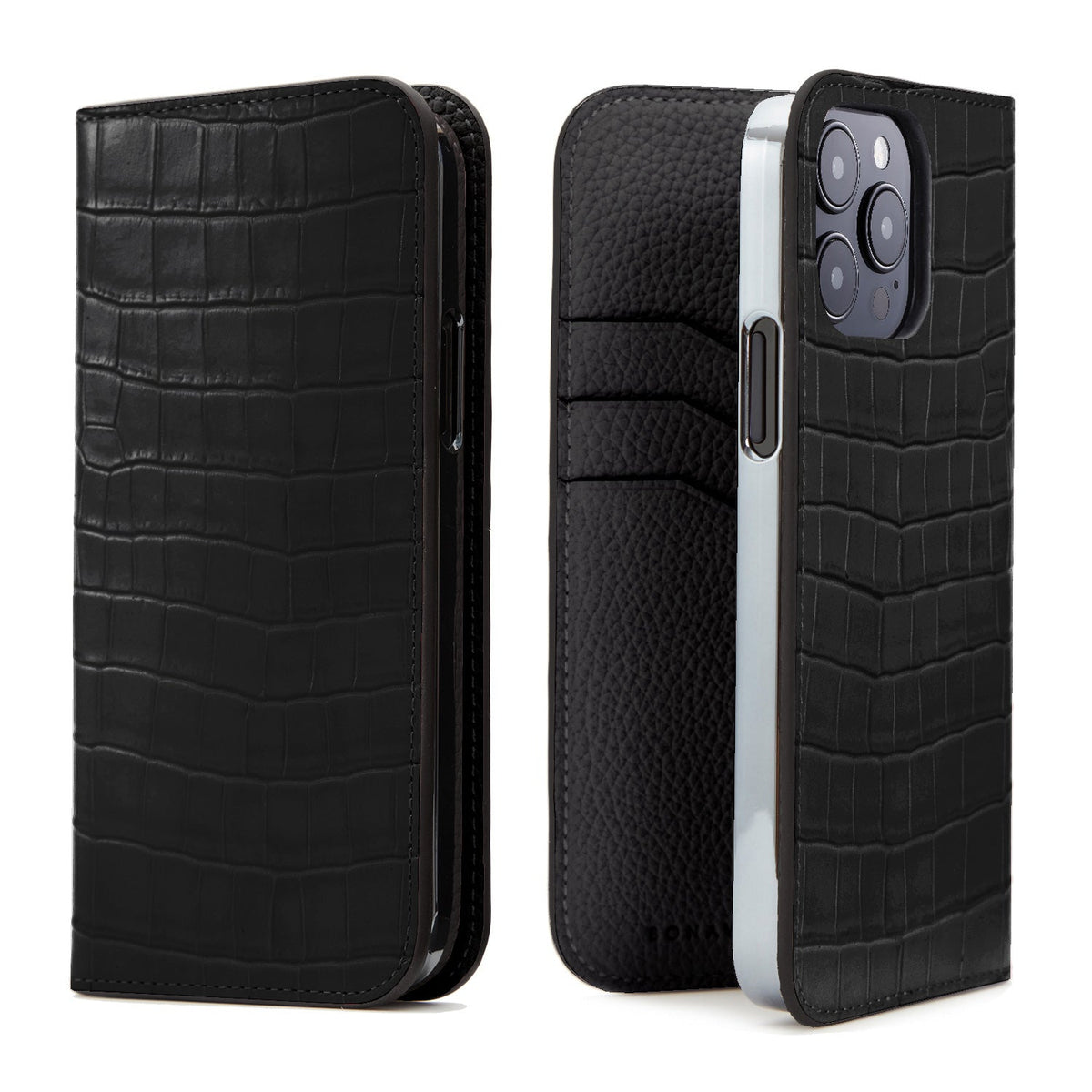 iPhone 16 Pro Diary Case Embossed Croco Leather (Black)
