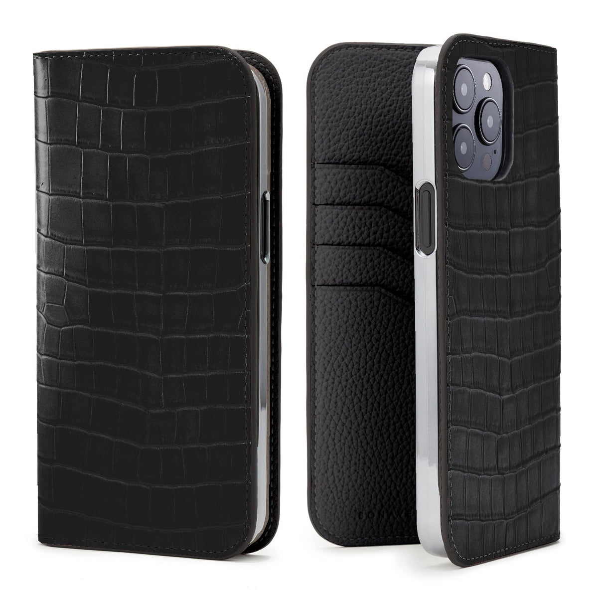 iPhone 16 Pro Max Diary Case Embossed Croco Leather (Black)