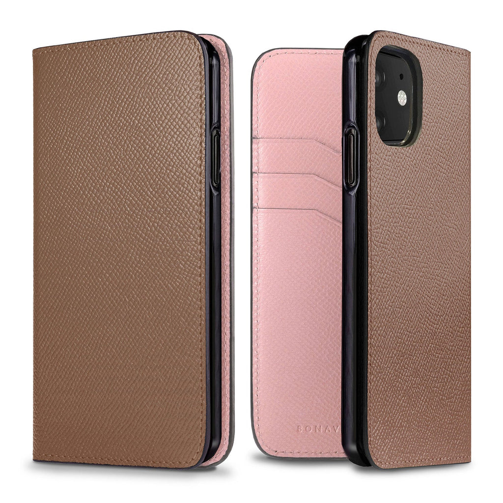 iPhone 11 Diary Case Nobile Leather (Etoupe × Sakura Pink)