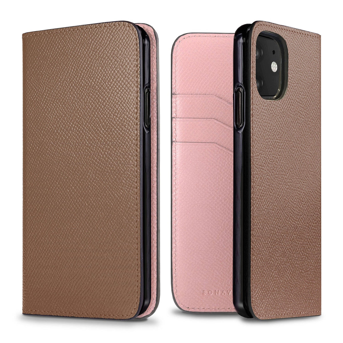 iPhone 11 Diary Case Nobile Leather (Etoupe × Sakura Pink)