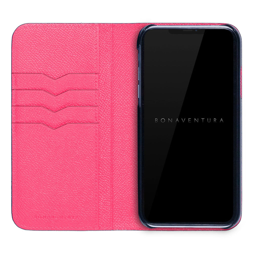 iPhone 11 Pro Max Diary Case Nobile Leather (Navy × Fuchsia Pink)