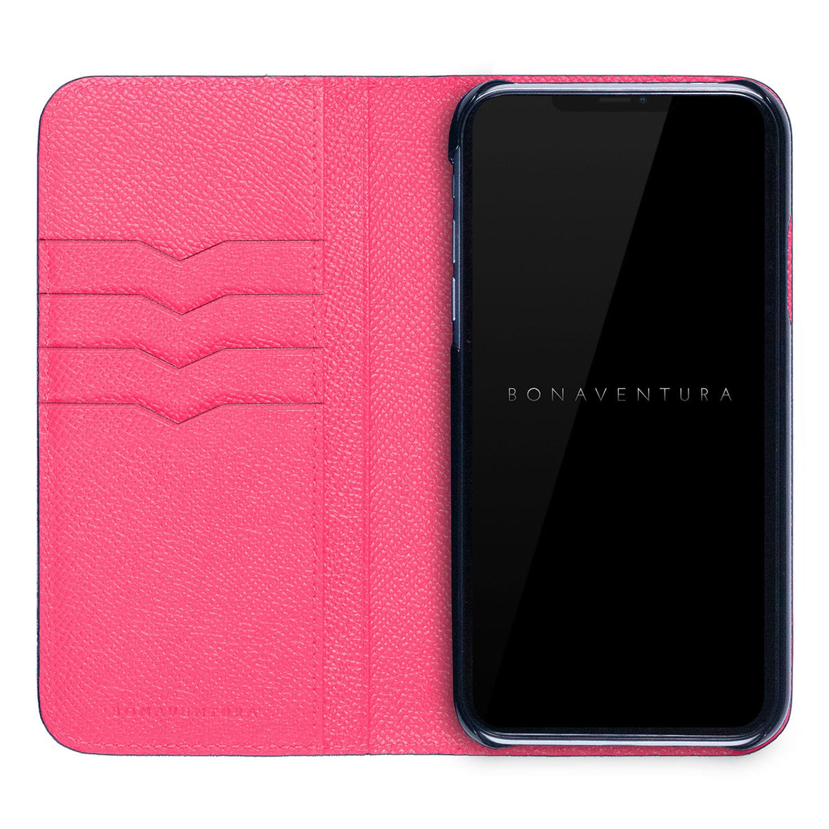 iPhone 11 Pro Max Diary Case Nobile Leather (Navy × Fuchsia Pink)