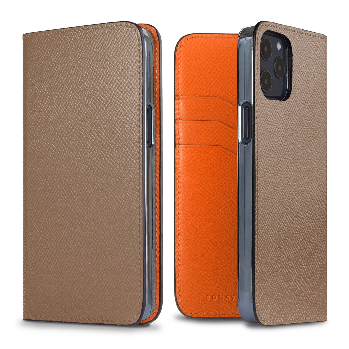 iPhone 12 / 12 Pro Diary Case Nobile Leather (Etoupe × Orange)
