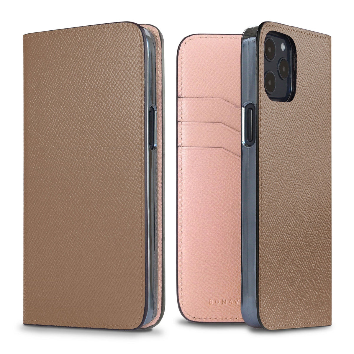 iPhone 12 / 12 Pro Diary Case Nobile Leather (Etoupe × Shell Pink)