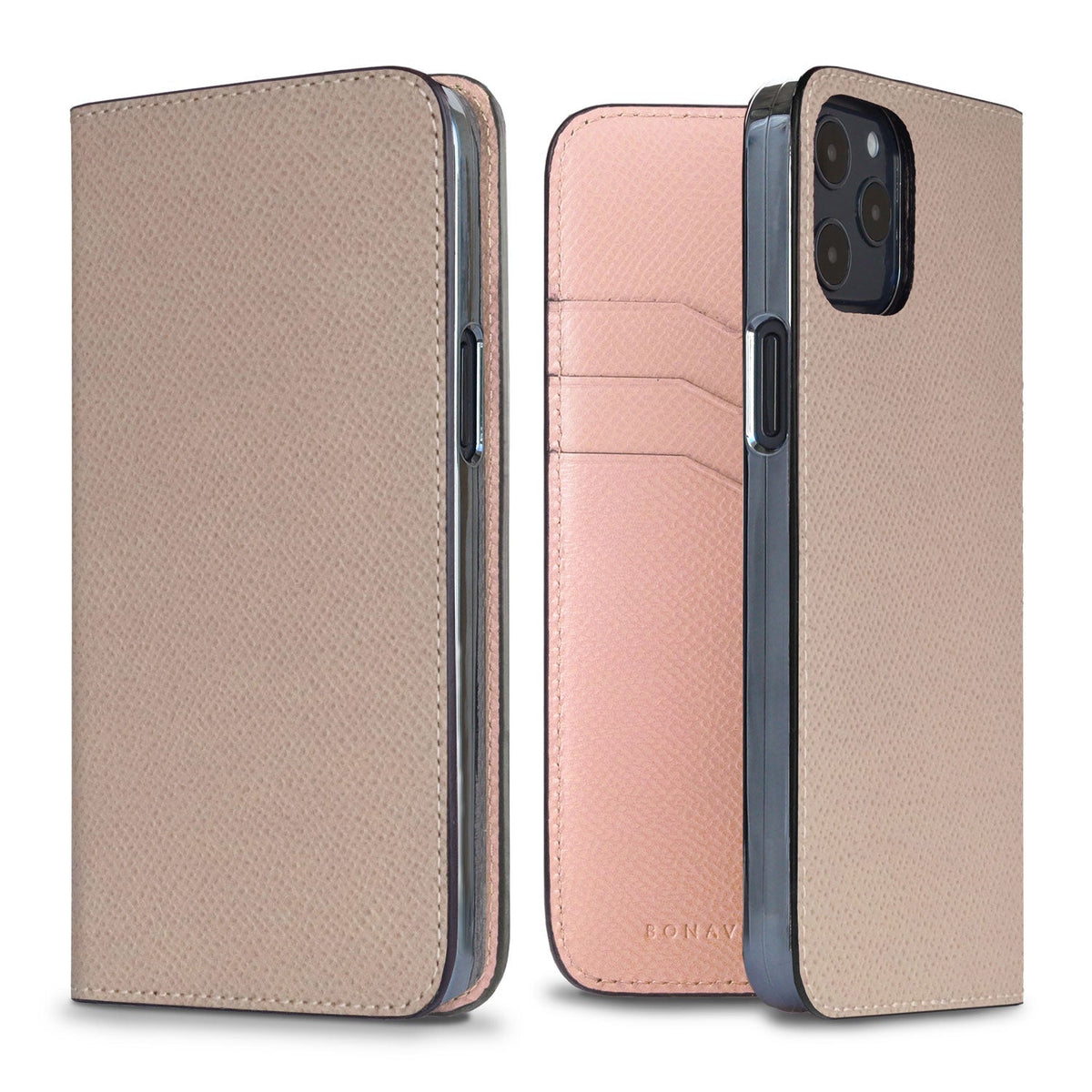 iPhone 12 / 12 Pro Diary Case Nobile Leather (Greige × Shell Pink)