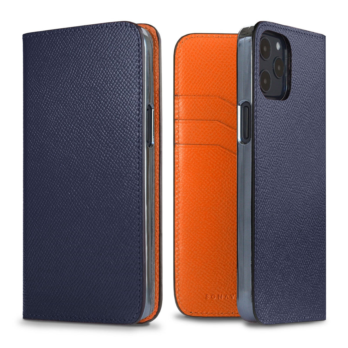 iPhone 12 / 12 Pro Diary Case Nobile Leather (Navy × Orange)