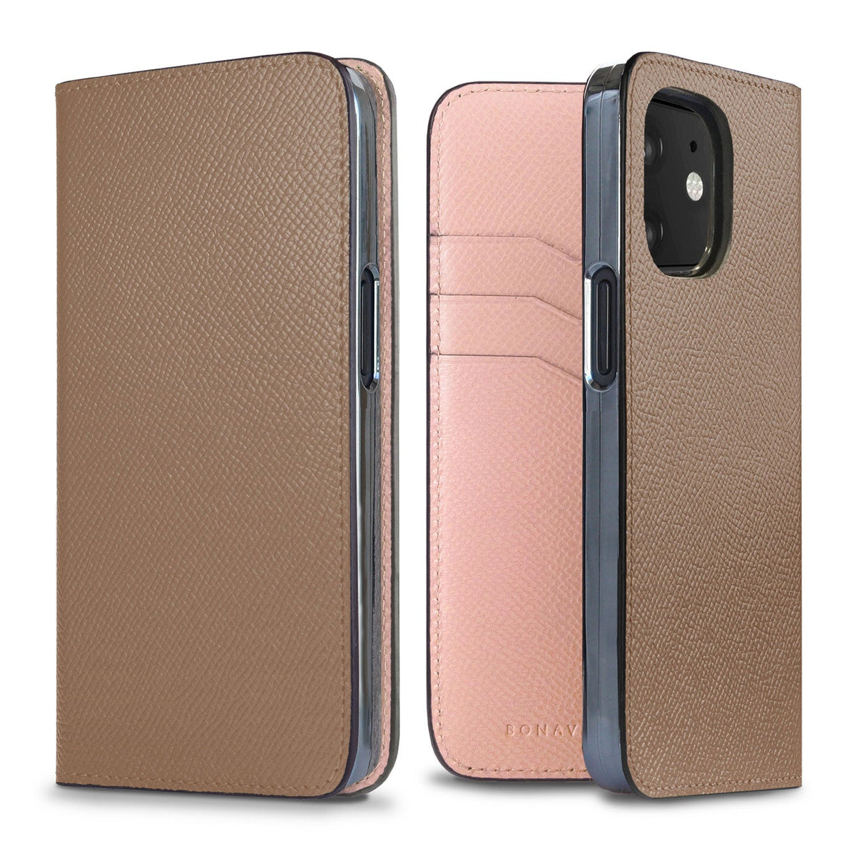 iPhone 12 mini Diary Case Nobile Leather (Etoupe × Shell Pink)