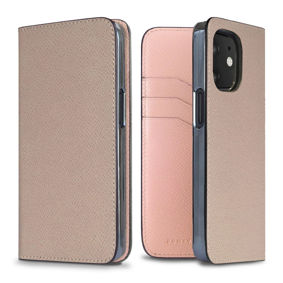 iPhone 12 mini Diary Case Nobile Leather (Greige × Shell Pink)