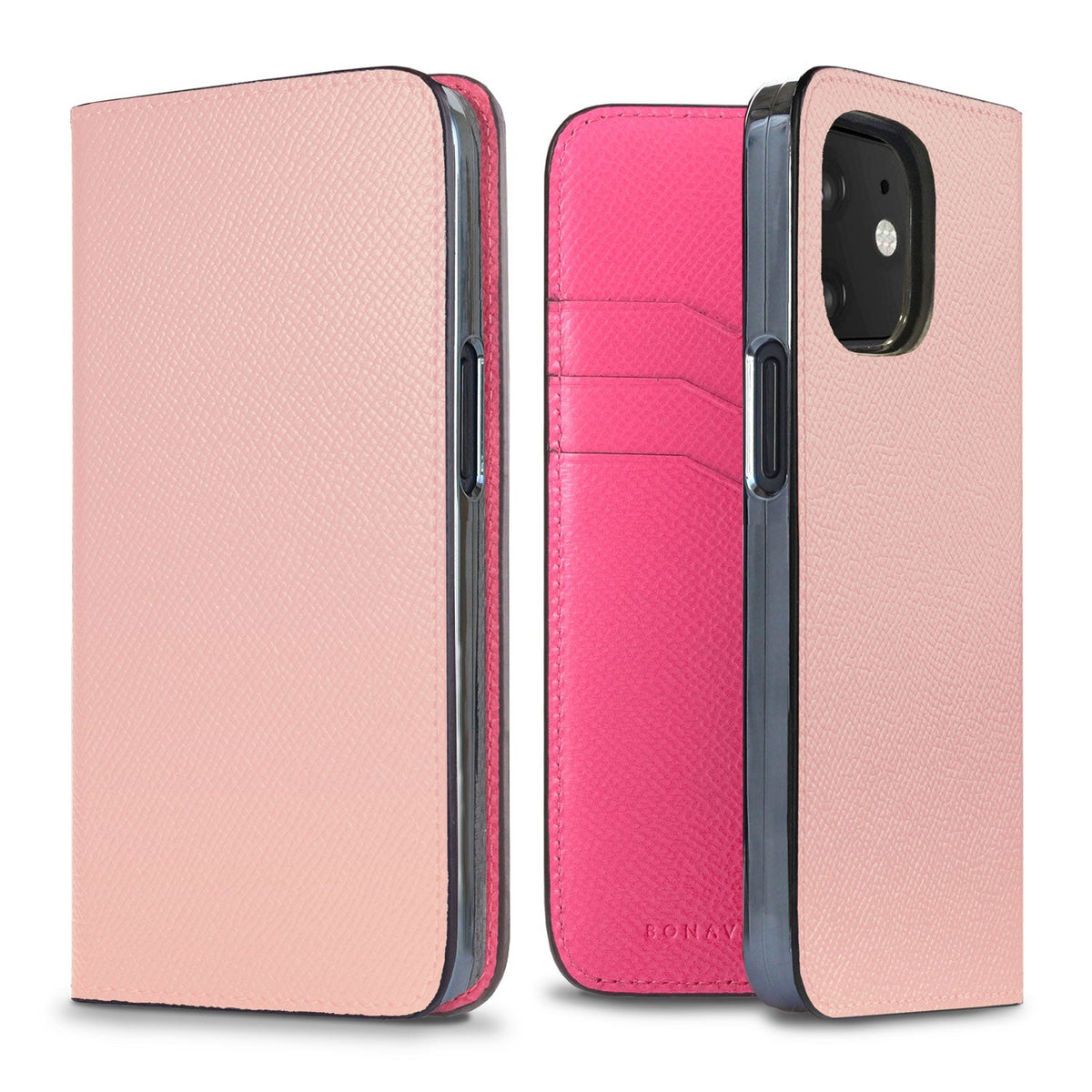 iPhone 12 mini Diary Case Nobile Leather (Shell Pink × Fuchsia Pink)