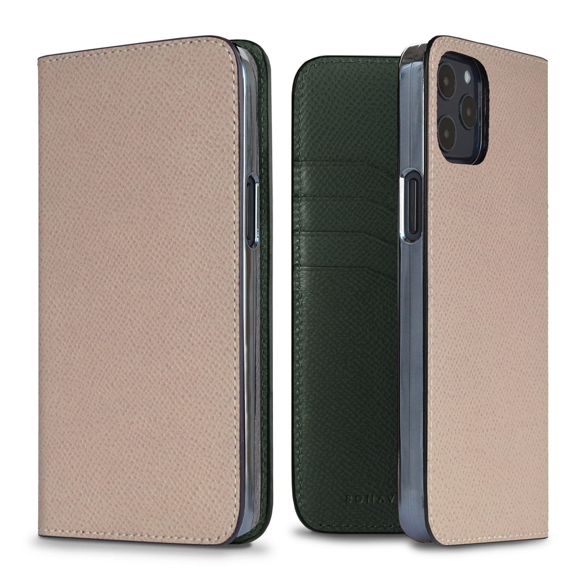 iPhone 12 Pro Max Diary Case Nobile Leather (Greige × Malachite Green)