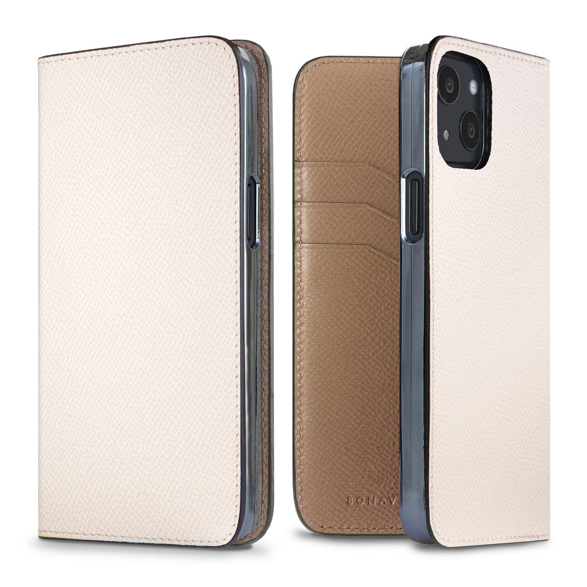 iPhone 13 Diary Case Nobile Leather (White × Etoupe)