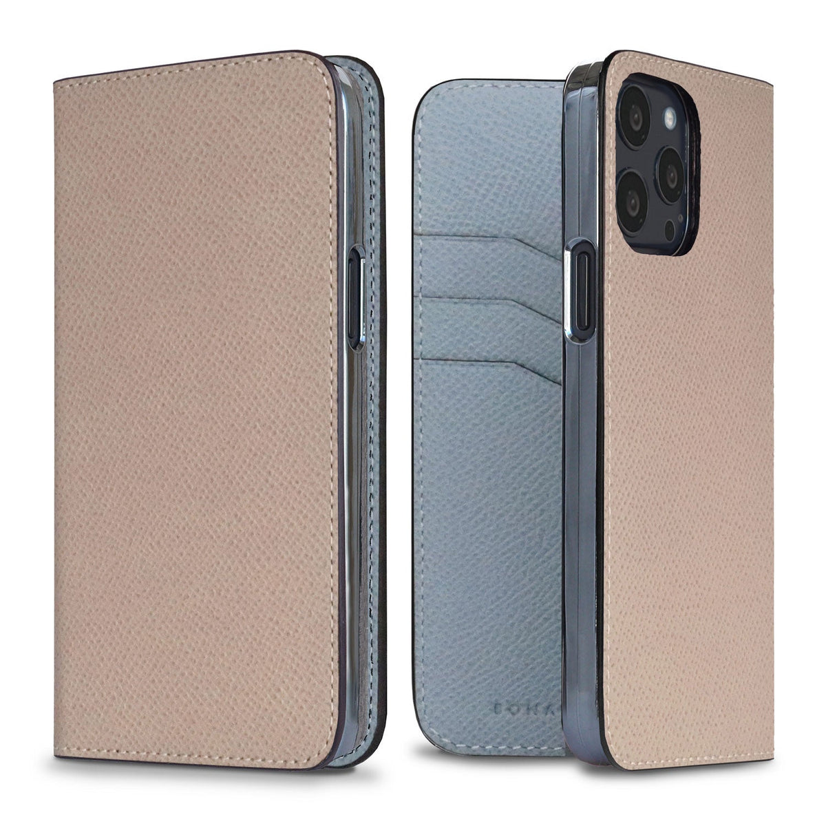 iPhone 13 Pro Diary Case Nobile Leather (Greige × Blue Lin)