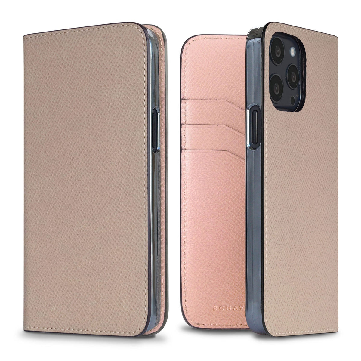 iPhone 13 Pro Diary Case Nobile Leather (Greige × Shell Pink)