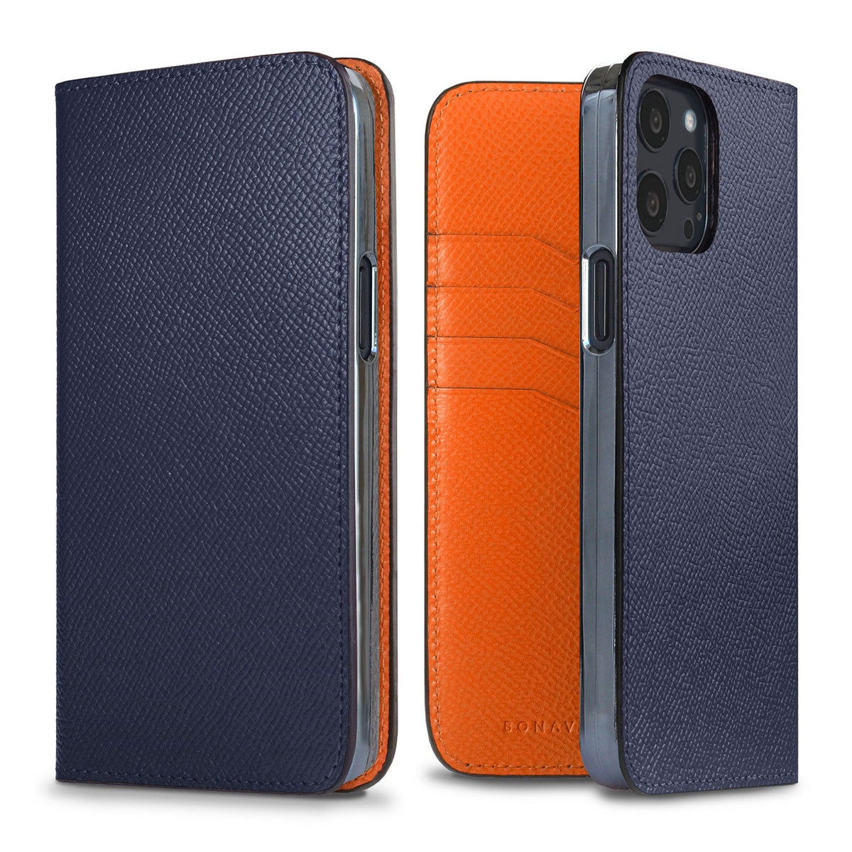 iPhone 13 Pro Max Diary Case Nobile Leather (Navy × Orange)