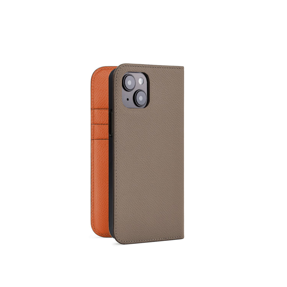 iPhone 14 Diary Case Nobile Leather (Etoupe × Orange)