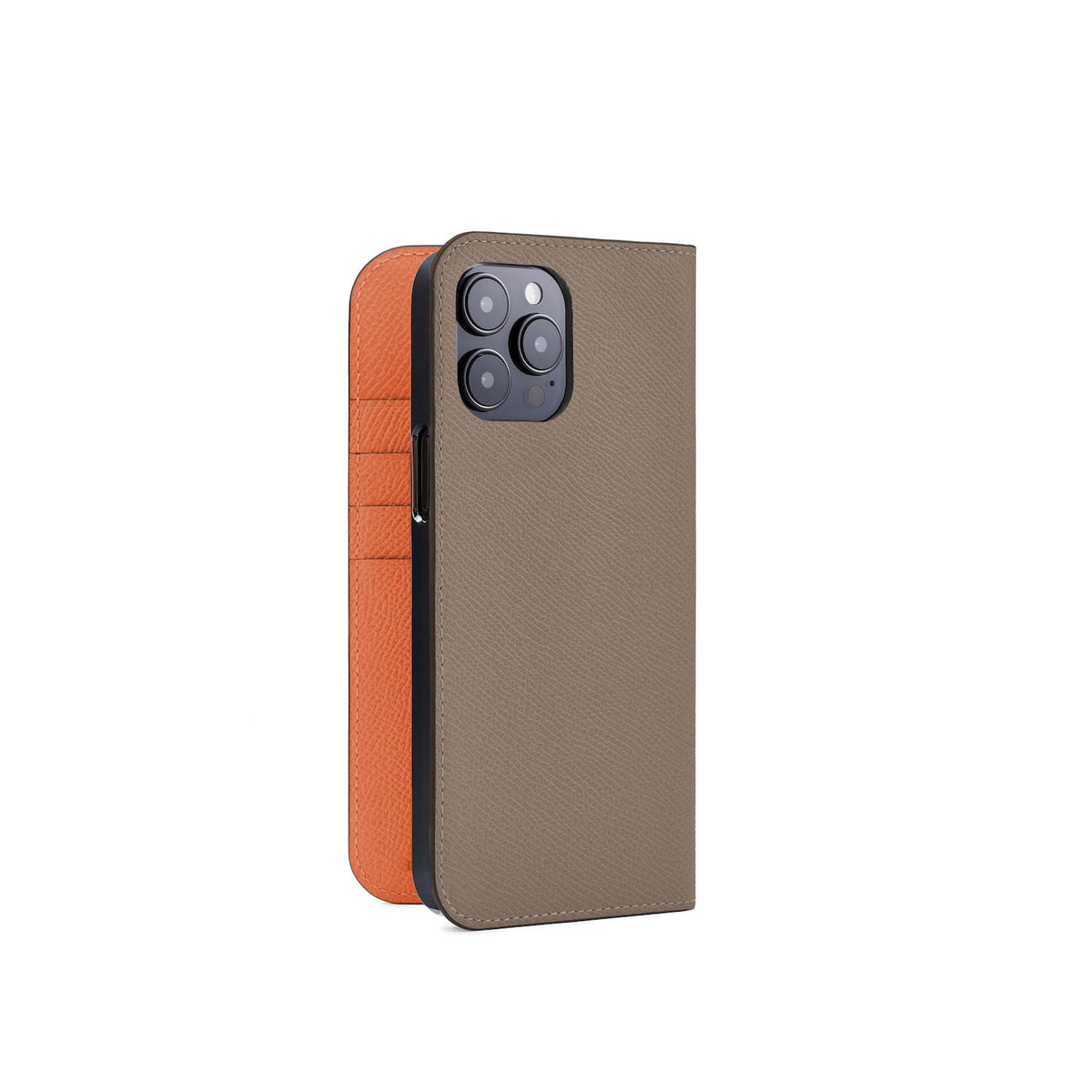 iPhone 14 Pro Max Diary Case Nobile Leather (Etoupe × Orange)
