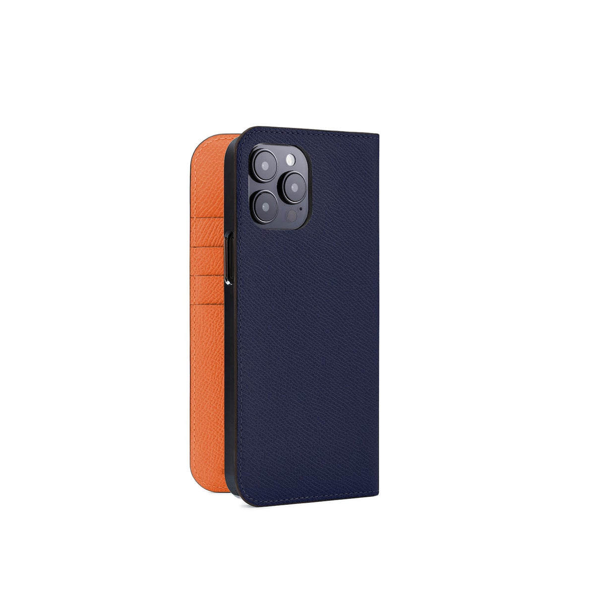 iPhone 14 Pro Max Diary Case Nobile Leather (Navy × Orange)
