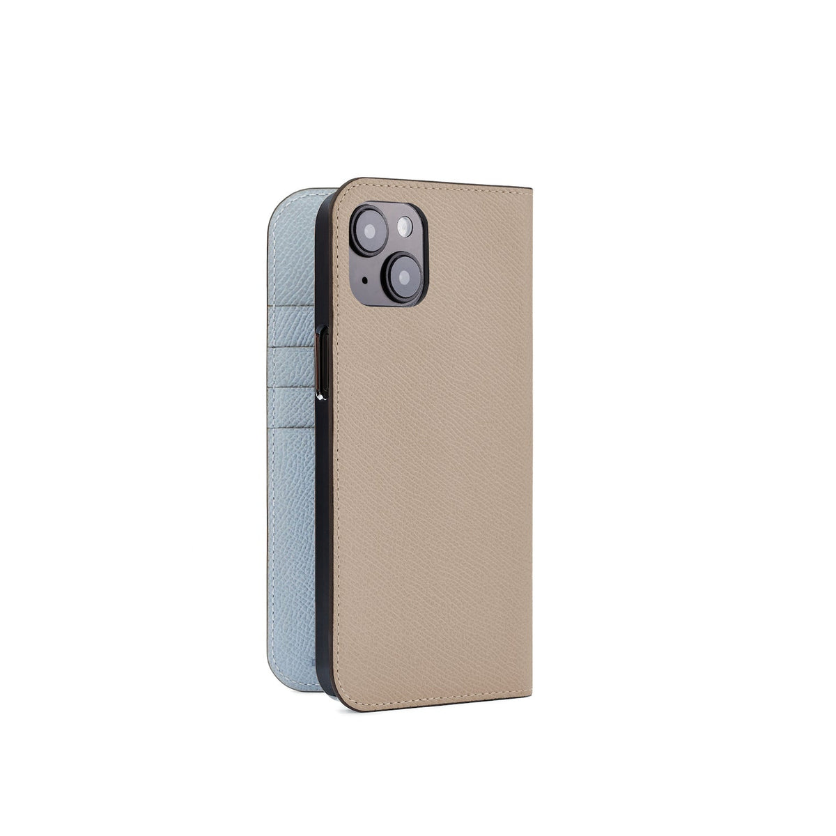 iPhone 15 Plus Diary Case Nobile Leather (Greige × Blue Lin)