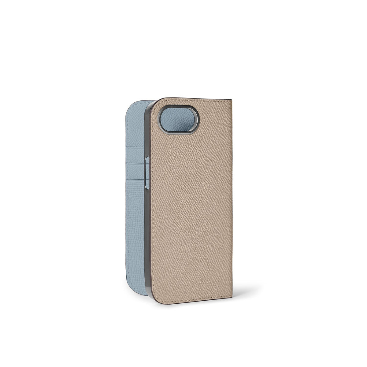iPhone 17e / 16e Diary Case Nobile Leather (Greige × Blue Lin)