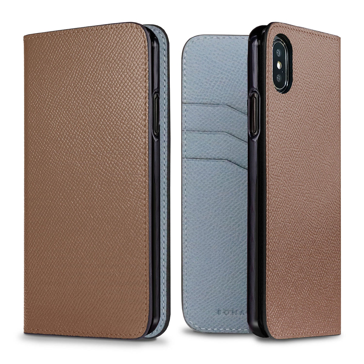 iPhone X / Xs Diary Case Nobile Leather (Etoupe × Blue Lin)
