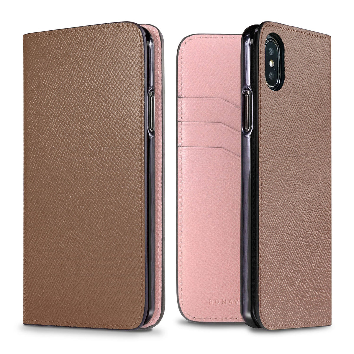 iPhone X / Xs Diary Case Nobile Leather (Etoupe × Sakura Pink)