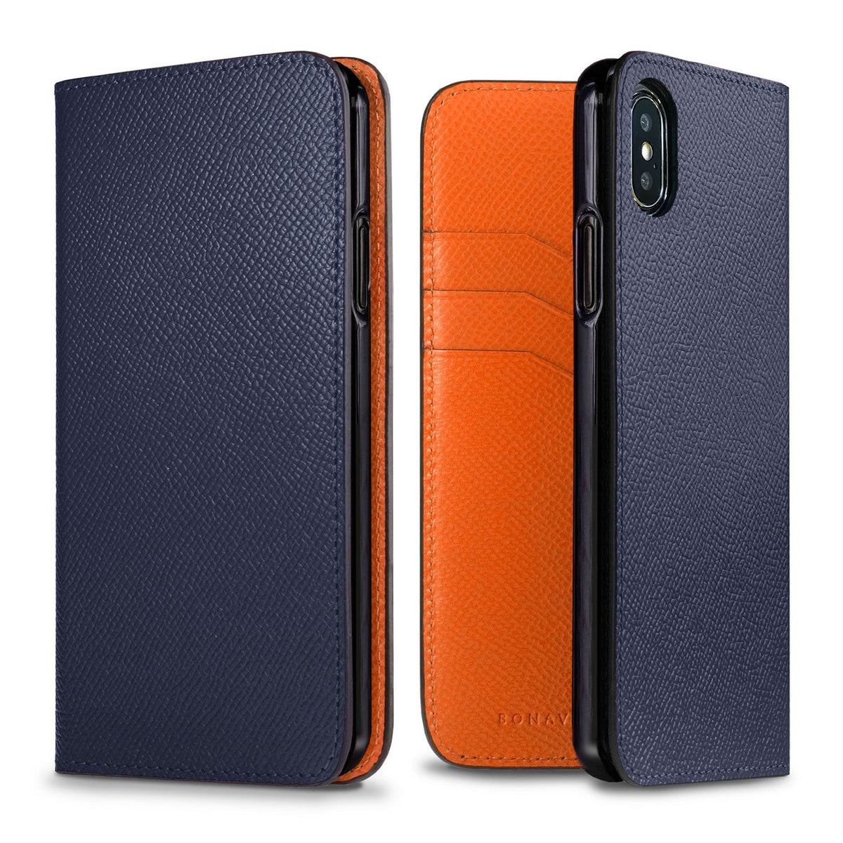 iPhone X / Xs Diary Case Nobile Leather (Navy × Orange)