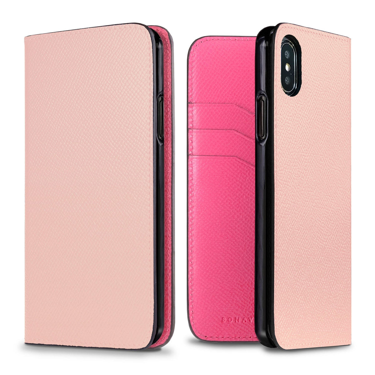 iPhone X / Xs Diary Case Nobile Leather (Shell Pink × Fuchsia Pink)